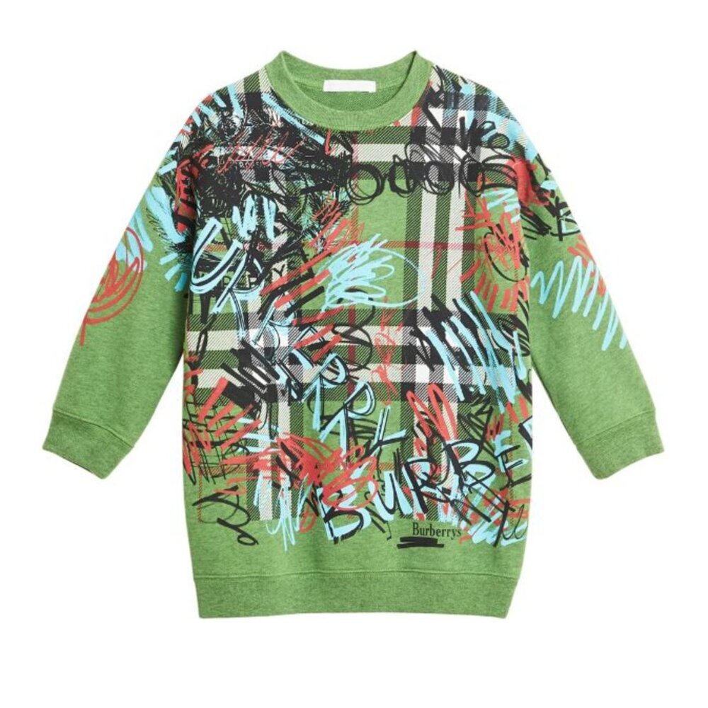 NWT BURBERRY Graffiti Checked Sweater in Lime Green